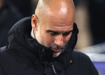 Manchester (United Kingdom), 26/11/2024.- Manchester City manager Pep Guardiola reacts ahead of the UEFA Champions League match between Manchester City and Feyenoord in Manchester, Britain, 26 November 2024. (Liga de Campeones, Reino Unido) EFE/EPA/ADAM VAUGHAN