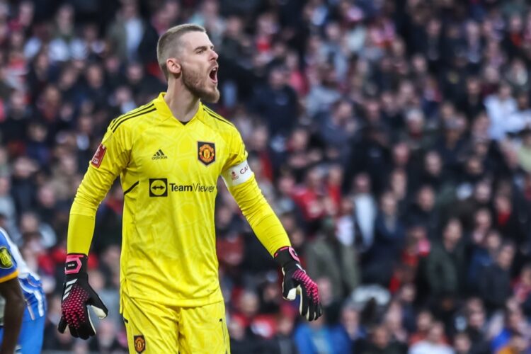 London (United Kingdom), 23/04/2023.- David De Gea of Manchester United FC during the FA Cup semi-final match between Brighton and Hove Albion and Manchester United in London, Britain, 23 April 2023. (Reino Unido, Londres) EFE/EPA/ISABEL INFANTES EDITORIAL USE ONLY. No use with unauthorized audio, video, data, fixture lists, club/league logos or 'live' services. Online in-match use limited to 120 images, no video emulation. No use in betting, games or single club/league/player publications