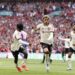 LONDON (United Kingdom), 10/08/2025.- Hugo Ekitike of Liverpool (C) celebrates scoring the 0-1 goal during the FA Community Shield match between Crystal Palace and Liverpool at the Wembley Stadium in London, Great Britain, 10 August 2025. (Gran Bretaña, Reino Unido, Londres) EFE/EPA/TOLGA AKMEN
