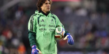 CHICAGO, ILLINOIS - MARCH 31: Guillermo Ochoa #13 of Mexico looks on before a game against Belgium at Soldier Field on March 31, 2026 in Chicago, Illinois.   Geoff Stellfox/Getty Images/AFP (Photo by Geoff Stellfox / GETTY IMAGES NORTH AMERICA / Getty Images via AFP)