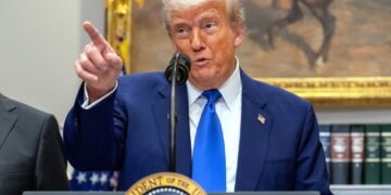 President Donald Trump gestures while answering a reporter's question during an event in the Roosevelt Room at the White House, Monday, May 12, 2025, in Washington. (AP Photo/Mark Schiefelbein)