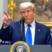 President Donald Trump gestures while answering a reporter's question during an event in the Roosevelt Room at the White House, Monday, May 12, 2025, in Washington. (AP Photo/Mark Schiefelbein)